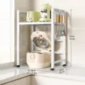 Extendable kitchen storage rack countertop metal shelf microwave organizer with 6 hooks. - 41-58cm Telescopic Style / White