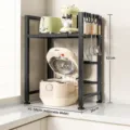 Adjustable kitchen storage rack microwave oven shelf black single layer counter organizer - 41-58cm Telescopic Style / Black