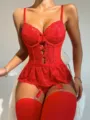 Sexy body di pizzo rosso con giarrettiera e calze set di lingerie seducente nuovo - Taglia S / Top / Rosso