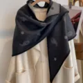 Women retro paisley polka dot double-sided triangular shawl, autumn fashion scarf. - Black