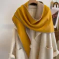 Winter thick double-sided color-block triangular scarf warm shawl for women outerwear. - HSJ-2-Yellow