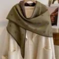 Thickened heart jacquard double-sided triangular shawl, stylish winter warm cape. - HSJ-5-Dark Green