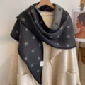 Thickened star jacquard double-sided triangular shawl warm soft winter women scarf outerwear - HSJ-6-Black Gray