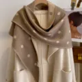 Autumn retro polka dot jacquard double-sided triangular shawl, thick warm outerwear. - HSJ-7-Khaki