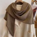 Retro striped triangular scarf warm winter shawl for women stylish color-blocking apparel - HSJ-3-Green Brown