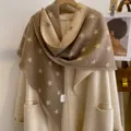 Autumn winter thick star jacquard double sided triangle shawl warm stylish knitwear detail - HSJ-6-Khaki