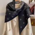 Thickened heart jacquard double-sided triangular scarf for women, warm winter outerwear. - HSJ-5-Black Gray
