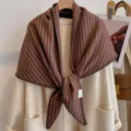 Autumn winter retro vertical stripe thickened triangular shawl women's stylish warm scarf. - HSJ-3-Red Green