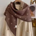 Brown polka dot reversible triangular shawl, thick warm outer wear fashion winter design. - HSJ-7-Brown Coffee