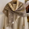 Detail view of the autumn winter thick heart jacquard double sided triangular scarf shawl. - HSJ-5-Khaki