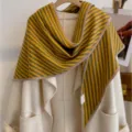 Autumn winter retro vertical stripe double sided thickened triangular shawl color block warm wrap - HSJ-3-Yellow