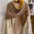 Retro polka dot jacquard double-sided triangular shawl, thickened warm outer wear for women. - HSJ-7-Yellow