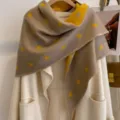 Autumn winter thick heart jacquard reversible triangular shawl warm stylish women outerwear - HSJ-5-Yellow