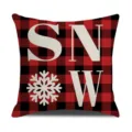Christmas buffalo plaid throw pillow cover with white letters and snowflake design for sofa. - 45*45cm Linen Pillowcase (Single Sided Printing) / Style 2(1)
