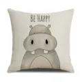 Linen cartoon hippo print throw pillow cover for living room sofa home decor comfortable use - 45 Size Linen Pillow Cover (Without Core) Single-Sided Print / Hippo