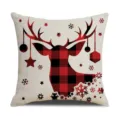 Christmas buffalo plaid reindeer throw pillow cover, festive linen cushion case for sofa. - Style 2(4)