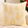 Christmas tree embroidered canvas cushion cover detail showing golden festive holiday decor. - 45x45cm (Without Core) / Off White