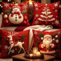 Festive Christmas throw pillow covers red decorative cushion covers for sofa living room decor - 45x45 Square (No Insert) / Combination Style