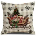 Retro plaid Christmas pillow cover with festive sleigh tree and gifts for holiday sofa decor. - Style 3 / 45x45 Square (No Insert)