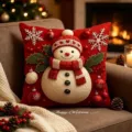 Christmas red pillow cover featuring cute 3D snowman design, perfect for holiday home sofa decor. - 45x45 Square (No Insert) / Style 4