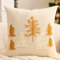Christmas decorative pillow cover with tree embroidery, canvas material, cozy design. - 45x45cm (Without Core) / Gold