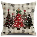 Retro plaid Christmas pillowcase featuring charming holiday trees and snowflakes for sofa decor. - Style 4 / 45x45 Square (No Insert)