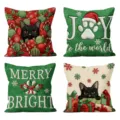 Christmas throw pillow covers set black cat holiday decorative cushion case 4 pack - Combination Style