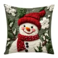 Christmas decorative throw pillow cover featuring a cute snowman design with festive embroidery. - Style 3