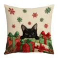 Christmas black cat throw pillow cover decorative cushion festive embroidery design holiday gift - Style 2