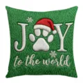 Close-up of Christmas embroidered cushion cover with green plush fabric and holiday text. - Style 4