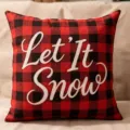 Red and black buffalo plaid Christmas throw pillow cover with white holiday text for sofa - 45x45 Square (No Insert) / Plaid Letter Style
