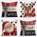 Christmas throw pillow cover linen print living room sofa decorative cushion for holiday decor - Four-Piece Set / SQL-005