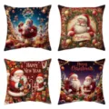 Christmas Santa Claus pattern pillow cover detail, vintage festive cushion for home decor. - Combination Style