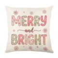Funda de cojín navideña rosa con diseño de texto floral MERRY y BRIGHT para el sofá. - 45x45 Cuadrado (Sin Relleno) / Estilo 3