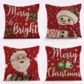 Christmas linen pillow covers 4-piece set, festive red holiday decorative throw cases. - Four-Piece Set / SQL-008