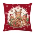 Christmas gingerbread man pillow cover red linen festive sofa cushion decorative pillow case - Style 1 / 45x45 Square (No Insert)