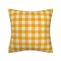 Yellow white gingham pattern pillow cover fabric detail, soft cushion case texture close up. - 09