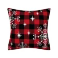 Christmas red black plaid cushion cover featuring white snowflakes, ideal for sofa holiday decor. - 32