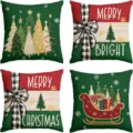 Set of 4 Christmas pillow covers festive holiday cushion covers for sofa and bed decor - 45x45cm (Without Insert) / Combination 7