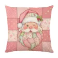 Funda de cojín de Navidad rosa lindo Papá Noel estilo patchwork funda de almohada cuadrada - 45x45 Cuadrado (Sin Relleno) / Estilo 4