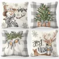 Christmas pillow cover set of 4, decorative polyester cushion case for sofa bedroom, holiday decor. - 45x45cm (Without Insert) / Combination 9