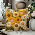 Handmade embroidered sunflower pillow cover, vintage floral cushion case for home decor detail view. - 04