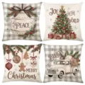 Weihnachten Kissenbezug Set Vintage Stil mit kariertem Muster und festlichem Design. - Kombination 10