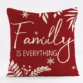 Christmas red linen throw pillow cover with family quote and winter snow decorative print. - SQL-001