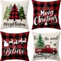 Christmas throw pillow covers set buffalo plaid holiday cushion cover for sofa bed decor - 45x45cm (Without Insert) / Combination 1