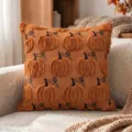 Autumn Pumpkin Embroidery Pillow Cover Orange Cushion Case For Sofa Home Decoration Set - 45x45cm (Single Cover Only) / Caramel Maple Pumpkin