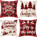 Christmas throw pillow covers set 4pcs red buffalo plaid farmhouse holiday sofa decor - 45x45cm (Without Insert) / Combination 5