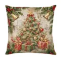 Christmas throw pillow cover vintage tree gift square cushion case for holiday decor. - Style 1