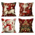 Christmas pillow covers set featuring cute Santa reindeer snowman and festive trees for sofa. - 45*45cm (Without Core) / 10