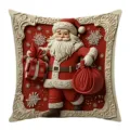 Detailed view of Christmas Santa Claus cushion cover featuring unique 3D relief pattern. - 45*45cm (Without Core) / 06